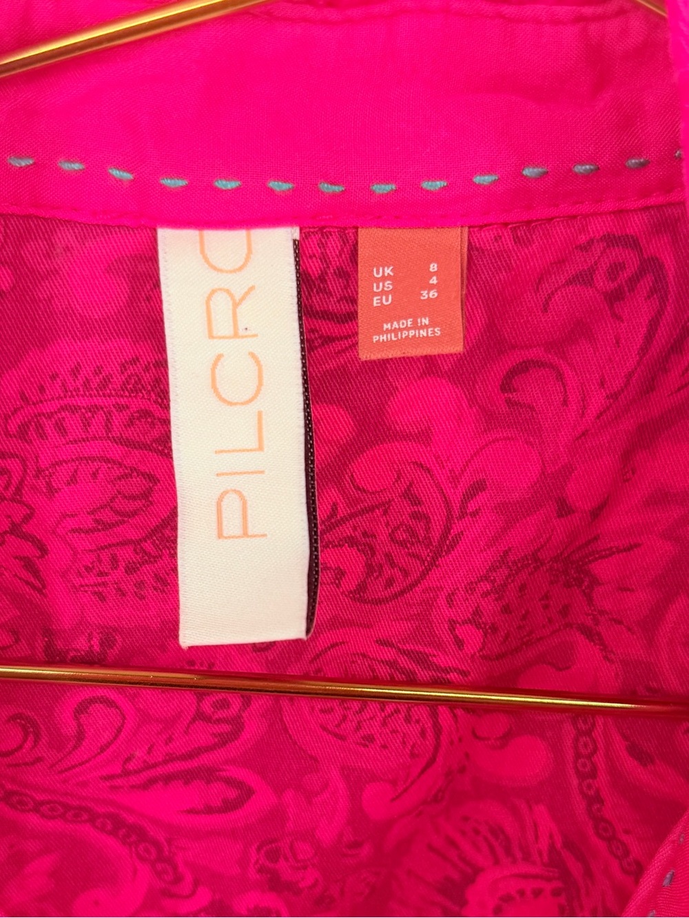 PILCRO Anthropologie Hot Pink Crushed Velvet Button Down Shirt Size 4 - Picture 2 of 5